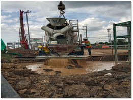 การทำงานเครื่องจักรในไซต์งานเสาเข็มเจาะ